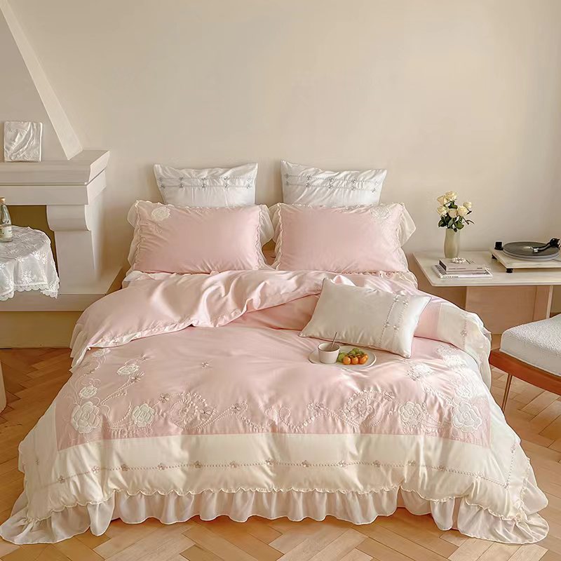 小清新韩版荷叶边公主风高支高密澳棉四件套床品四件套网红款