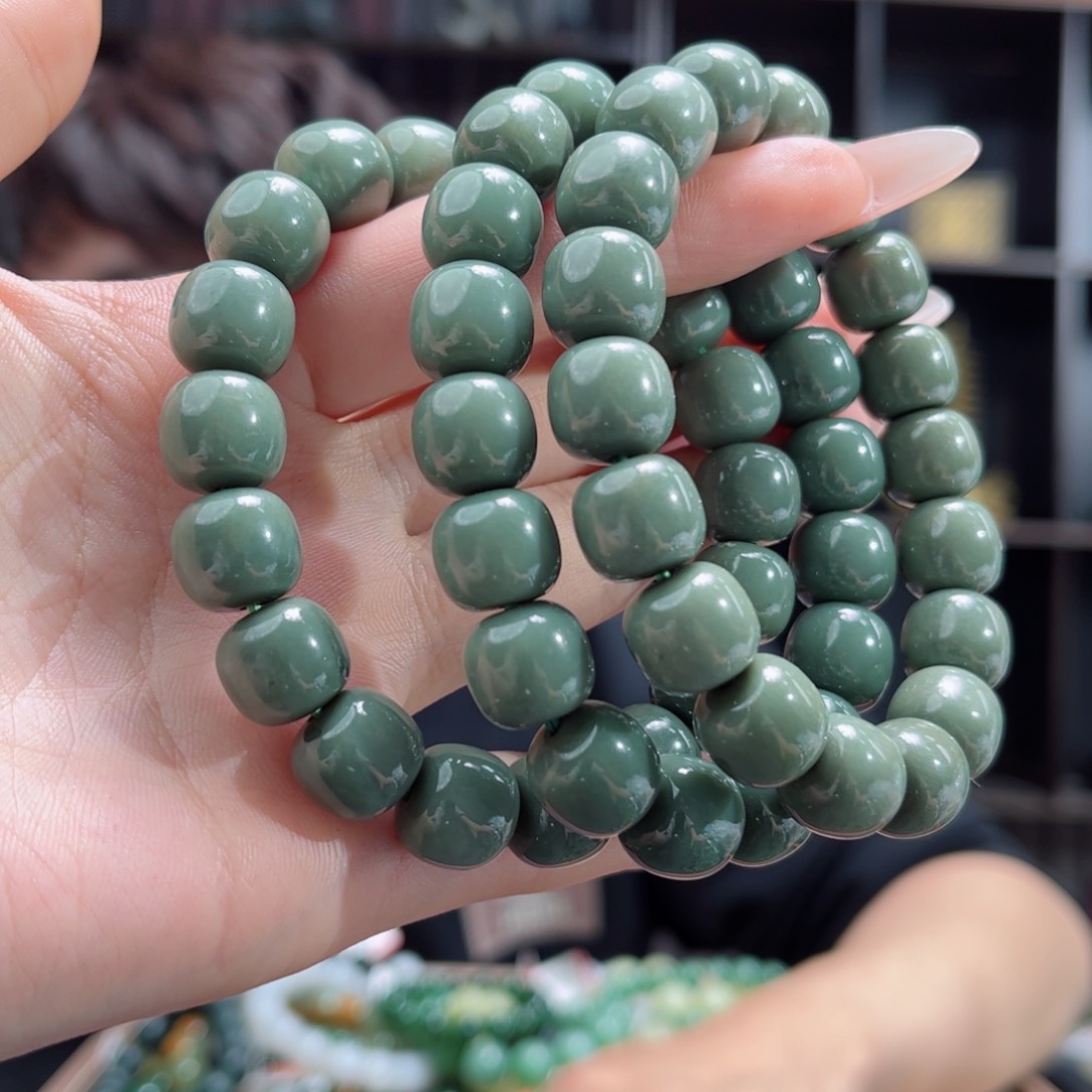 【闪购商品】和田玉手串未镶嵌新疆豆青12 多样性拍一发一