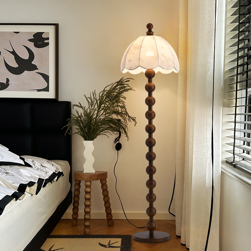 法式中古风床头灯实木复古落地灯台灯胡桃木色卧室沙发旁落地灯