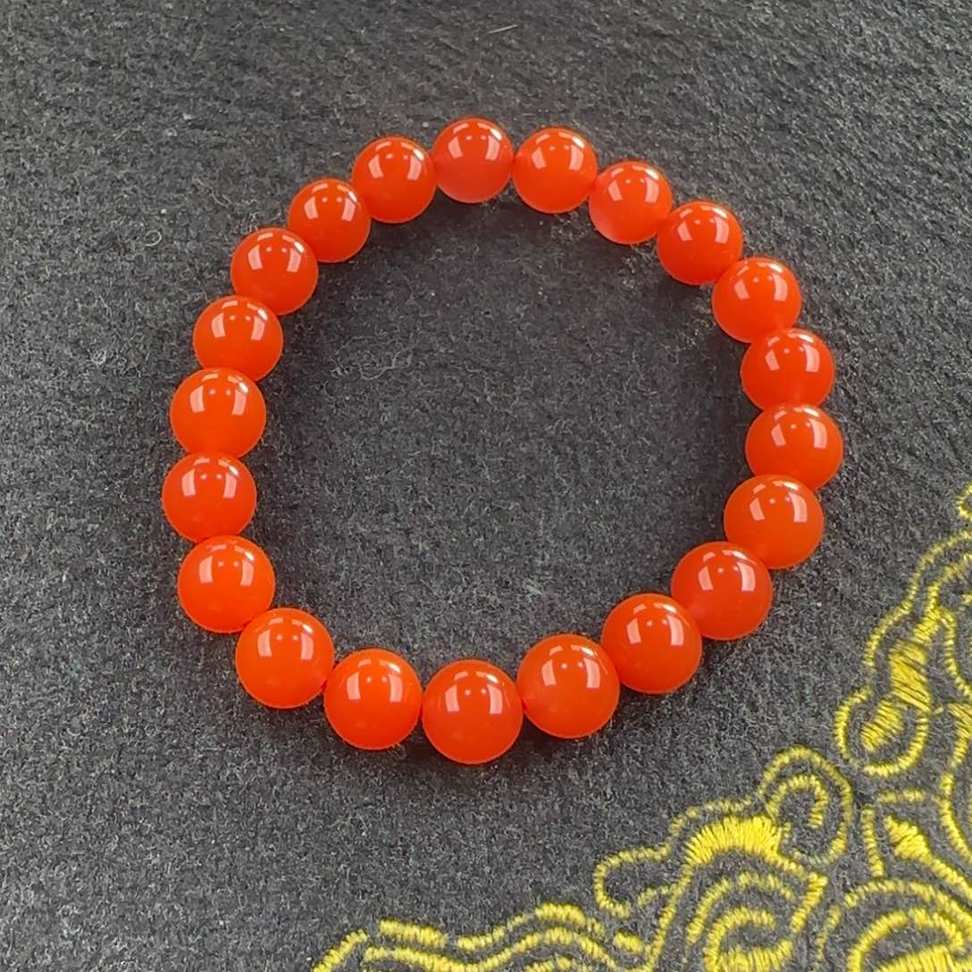 南红玛瑙9mm柿子红单圈手链未镶嵌