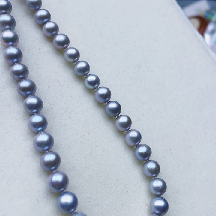 淡水珍珠颈饰银S925镶嵌卡8➕高品极光炫蓝光高级灰