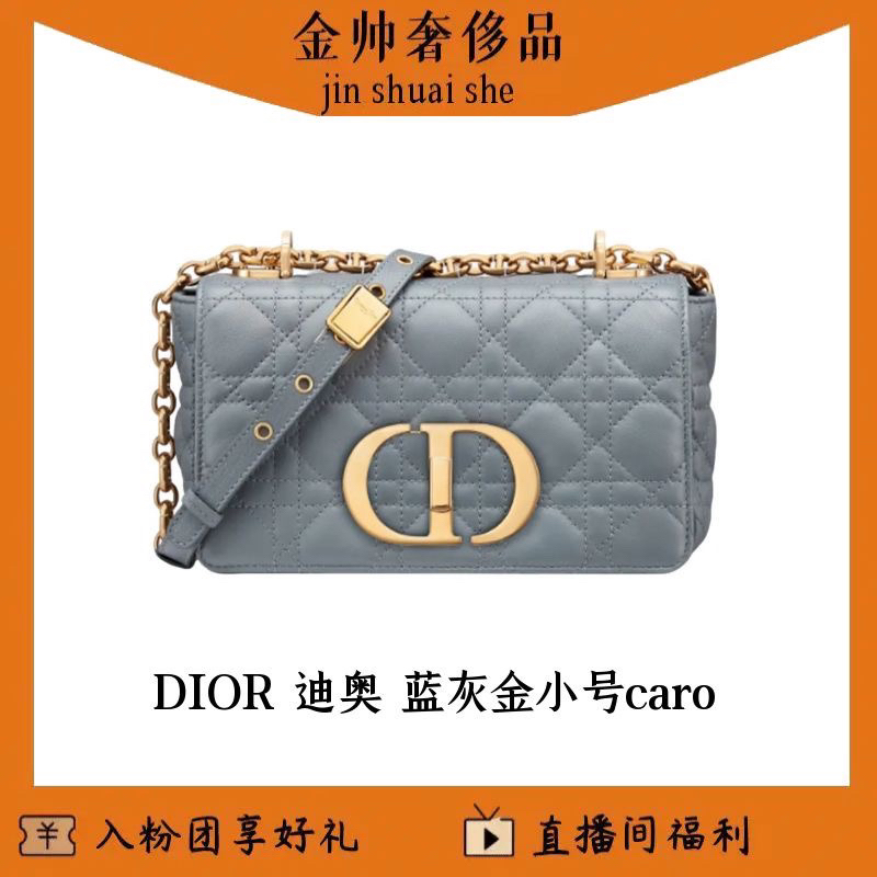 99新 DIOR/迪奥 蓝灰金/caro 小号/单肩包/B4522