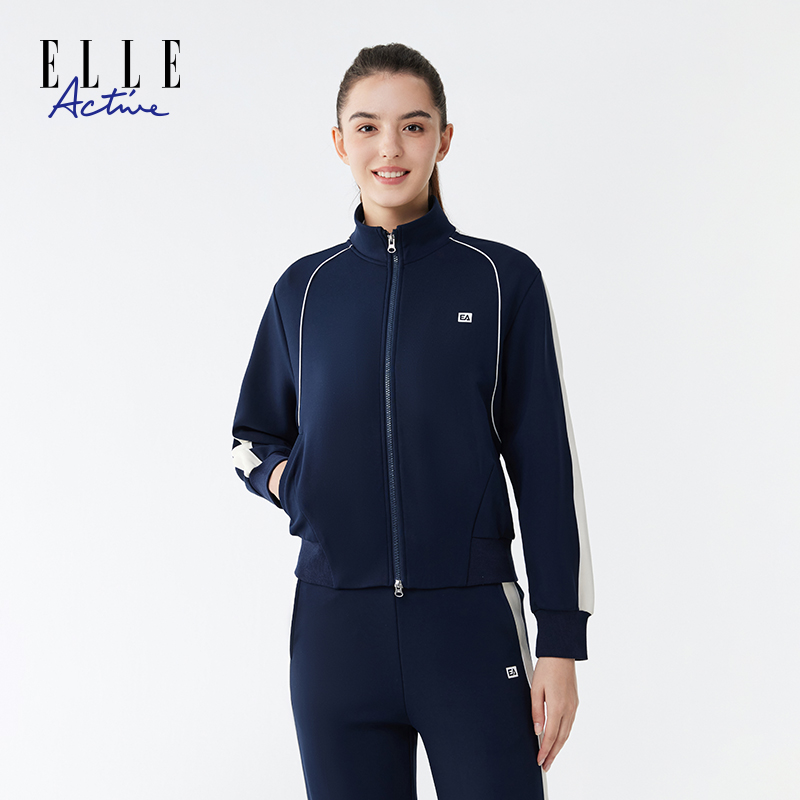 ELLE Active【套装更划算】双拉链拼色立领外套休闲运动夹克女上衣