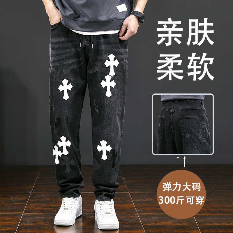 LIUGEJIA/六个加牛仔裤加肥微弹力裤子男中腰宽松秋季直筒裤803
