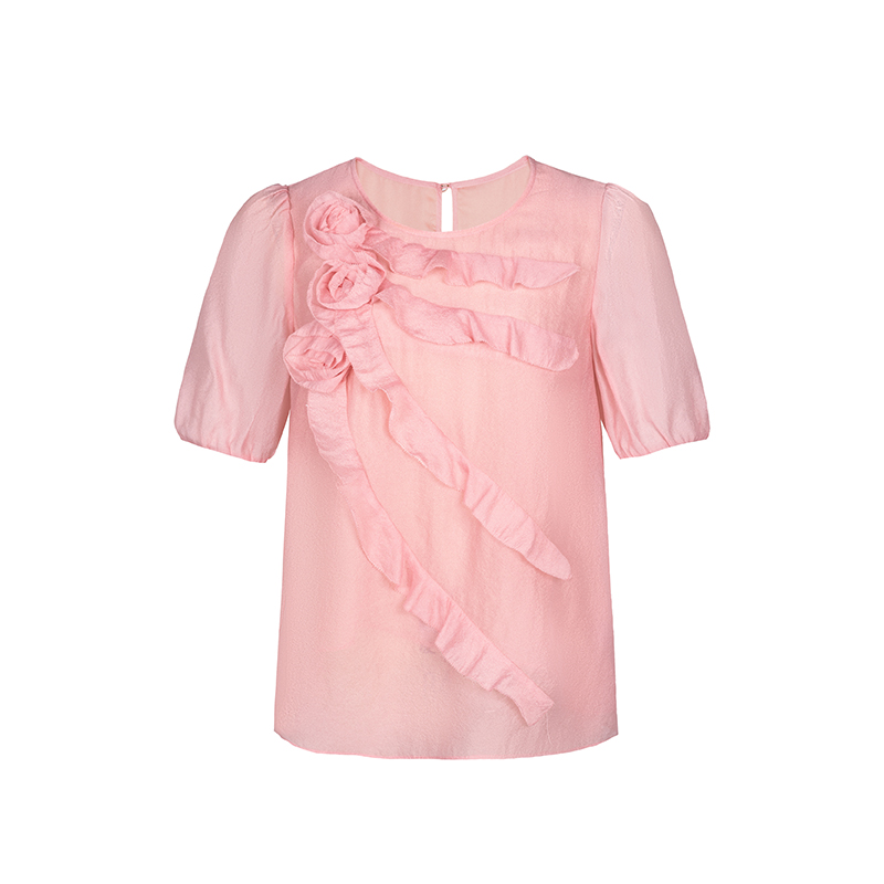 【直播专属】商场同款夏季新品对丝盘花荷叶边上衣N024A42141