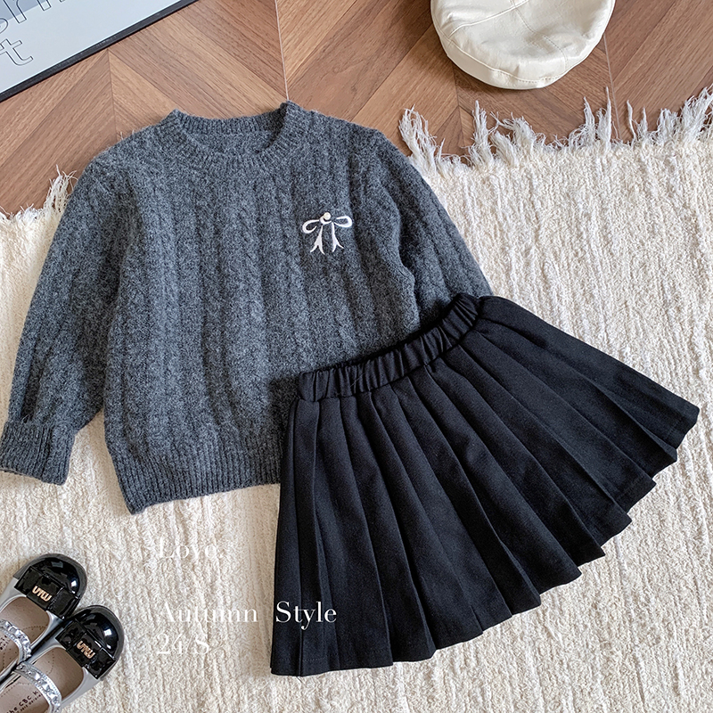 【本妈】秋季“软软糯糯”韩版女童针织蝴蝶结毛衣D6101 15