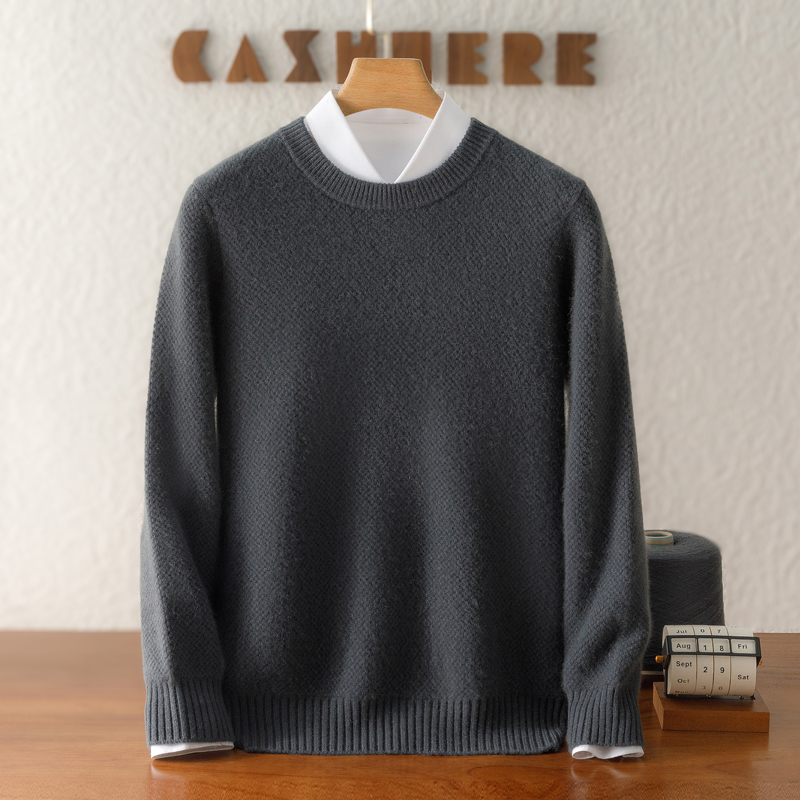 菠萝针100%纯山羊绒套衫男半高领加厚针织毛衣秋冬新款保暖百搭