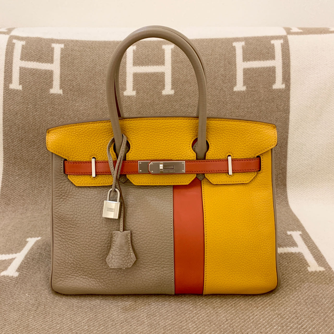 99新 Hermes/爱马仕 birkin 30 框P togos皮 斑鸠灰拼色ds0304a1 