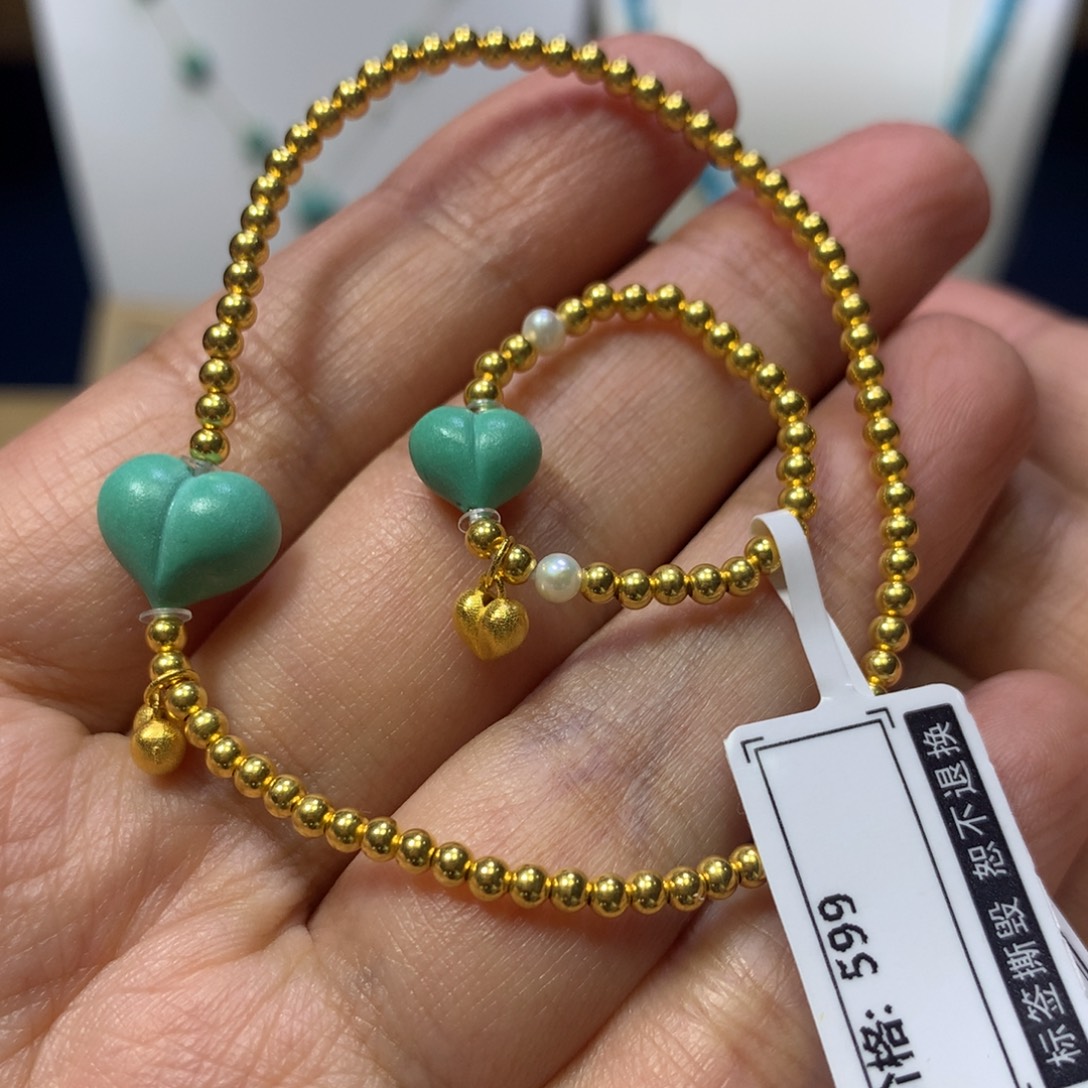18K金镶嵌绿松石戒指手链套装