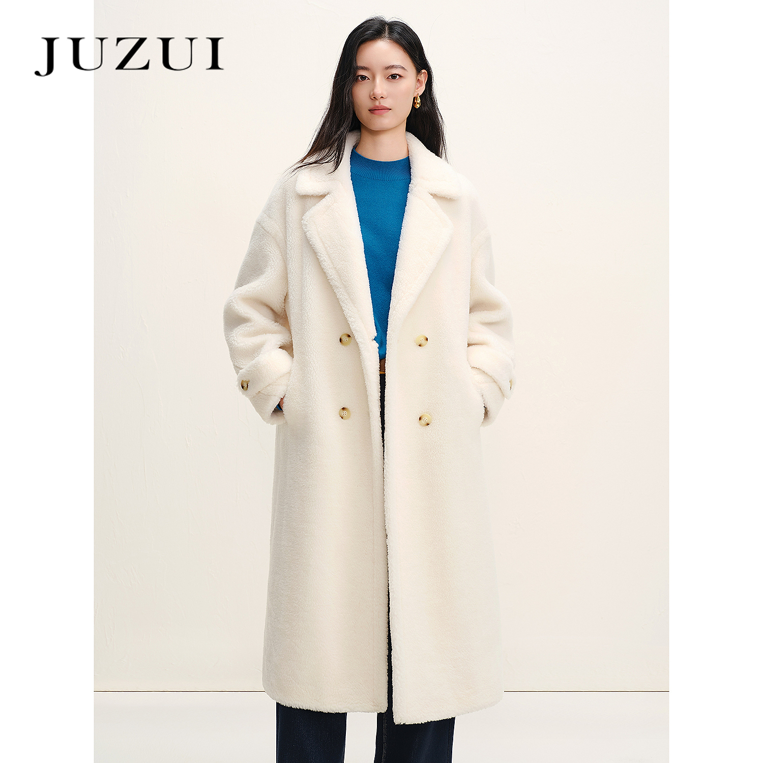 JUZUI玖姿优雅千金风全羊毛大衣外套女2025冬季新款JWFD02602