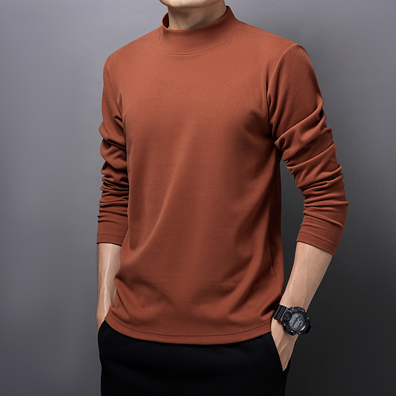 弟尔保罗德绒长袖保暖百搭内搭半高领秋冬打底衫上衣圆领宽松t恤