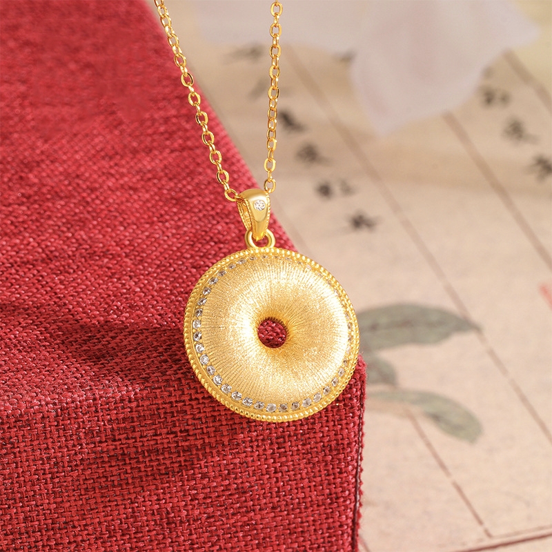 坠链均足银莫桑石 新中式圆形如意平安扣吊坠（24K真金表面）