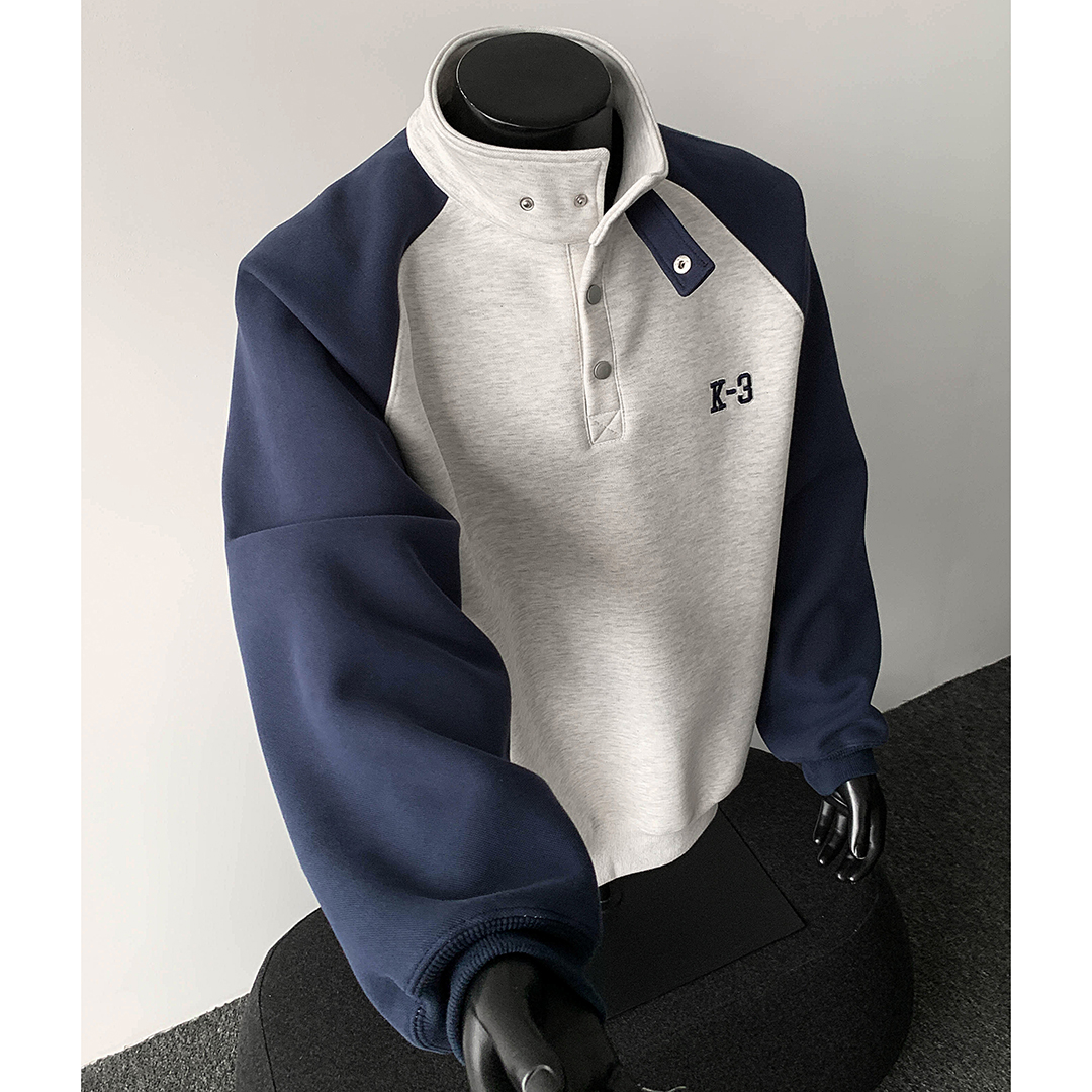 立领按扣拼接撞色美式重磅卫衣男设计感小众秋冬新款长袖上衣外套