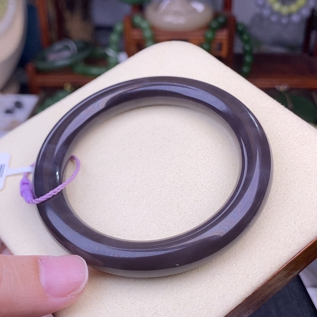 和田玉55 浓烟紫脂膏级老料手镯天花板清货未镶嵌