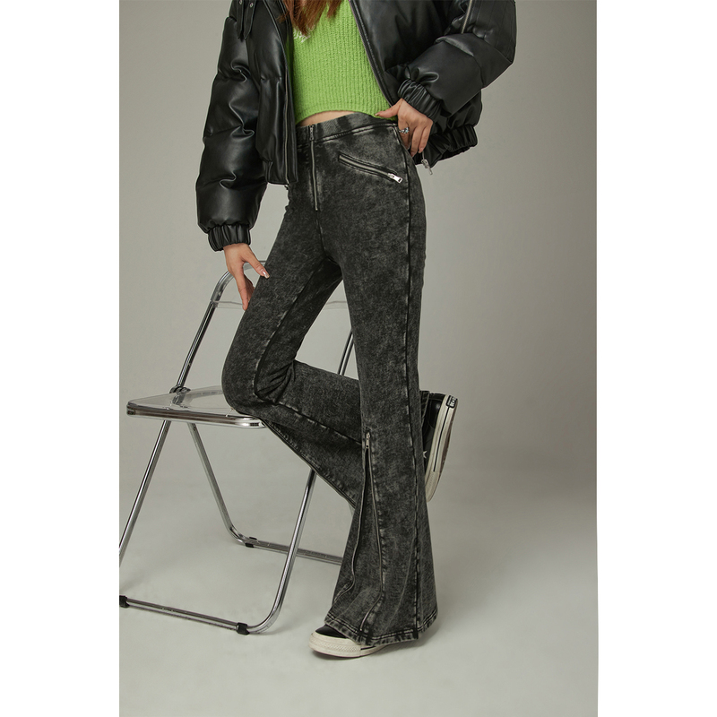 【陈嘉尔专属】CHUU字母印花设计微喇休闲风显瘦高腰弹力休闲裤-Q