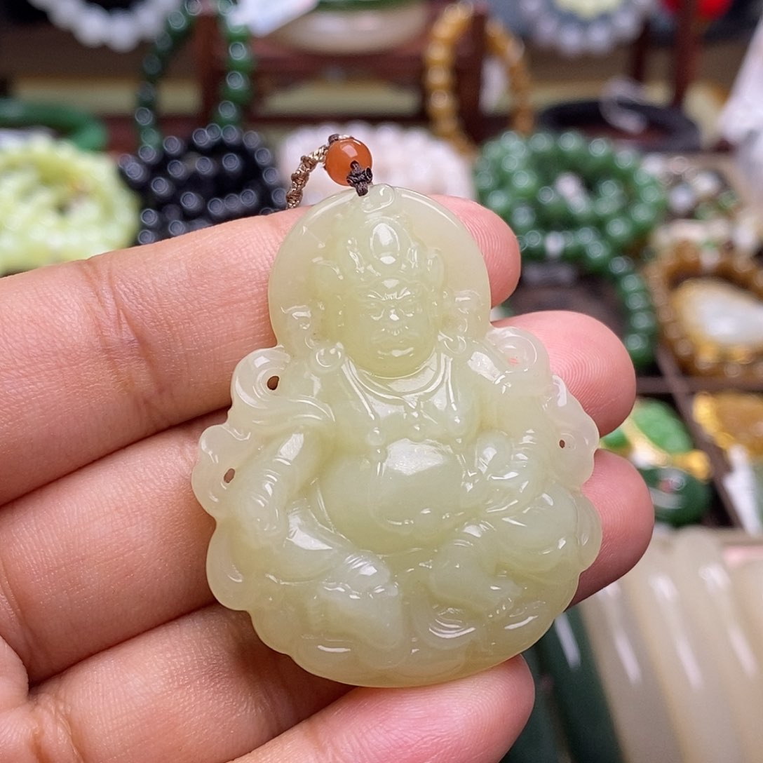 和田玉未镶嵌收藏级新疆若羌老矿料黄财神吊坠