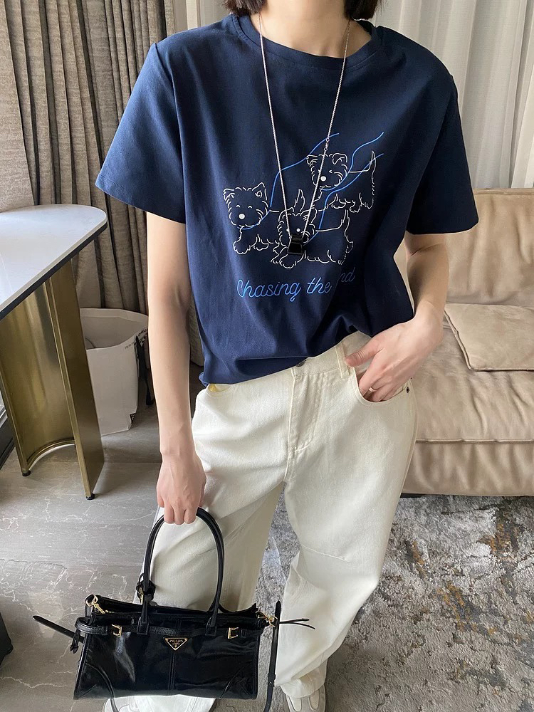 桃喜2025春夏新款韩版宽松圆领卡通印花减龄t恤女显瘦简约百搭