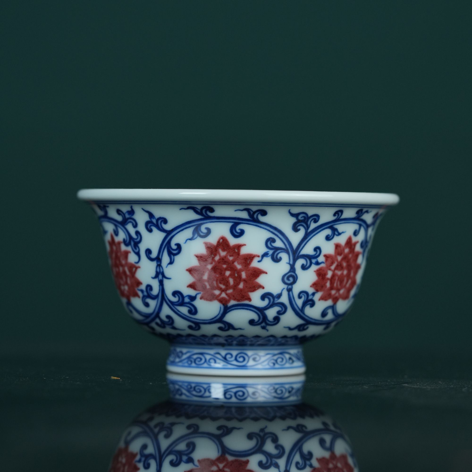 刘建锋窑青花釉里红金刚莲压手杯主人杯顺丰包邮LJF425茶杯