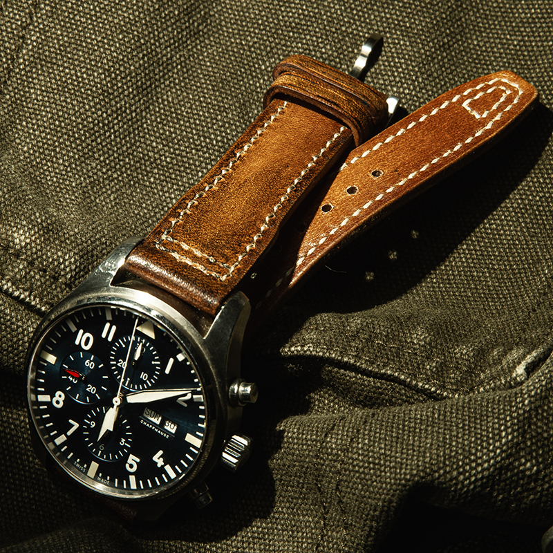 MC适用iwc万国马克表带真皮男纯牛皮软定制飞行员葡萄牙复古轻奢