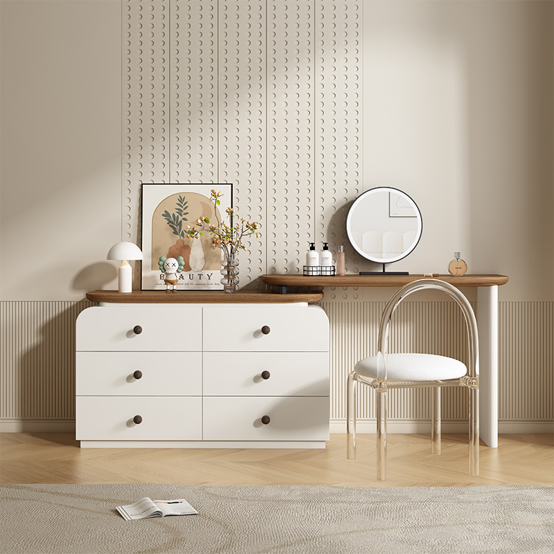 实木奶油风梳妆台斗柜一体卧室2025新款现代简约化妆桌轻奢高级感