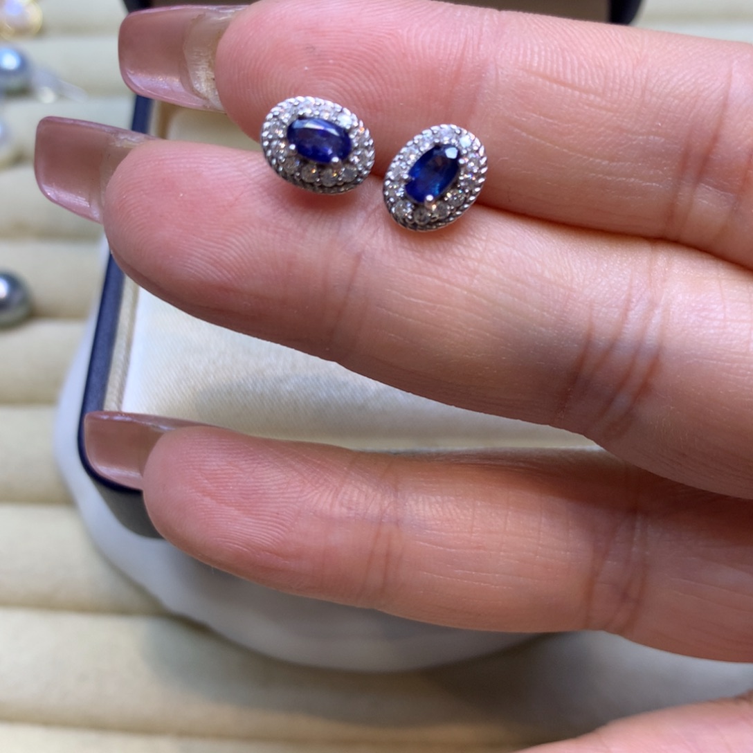 耳饰蓝宝石银S925镶嵌