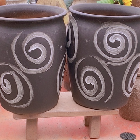 紫砂花盆口20高度25一对