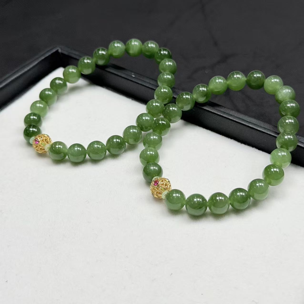 【睿泽赏宝】18k和田玉碧玉手串多样性发一/有瑕 8mm KS0010676