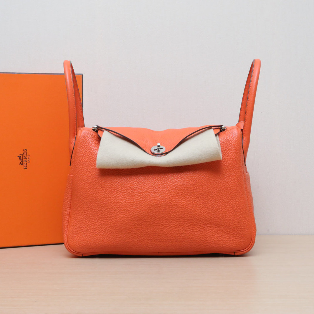 95新 Hermes/爱马仕 【小花黑黑】Lindy 34 9J火焰橙 框R 银扣