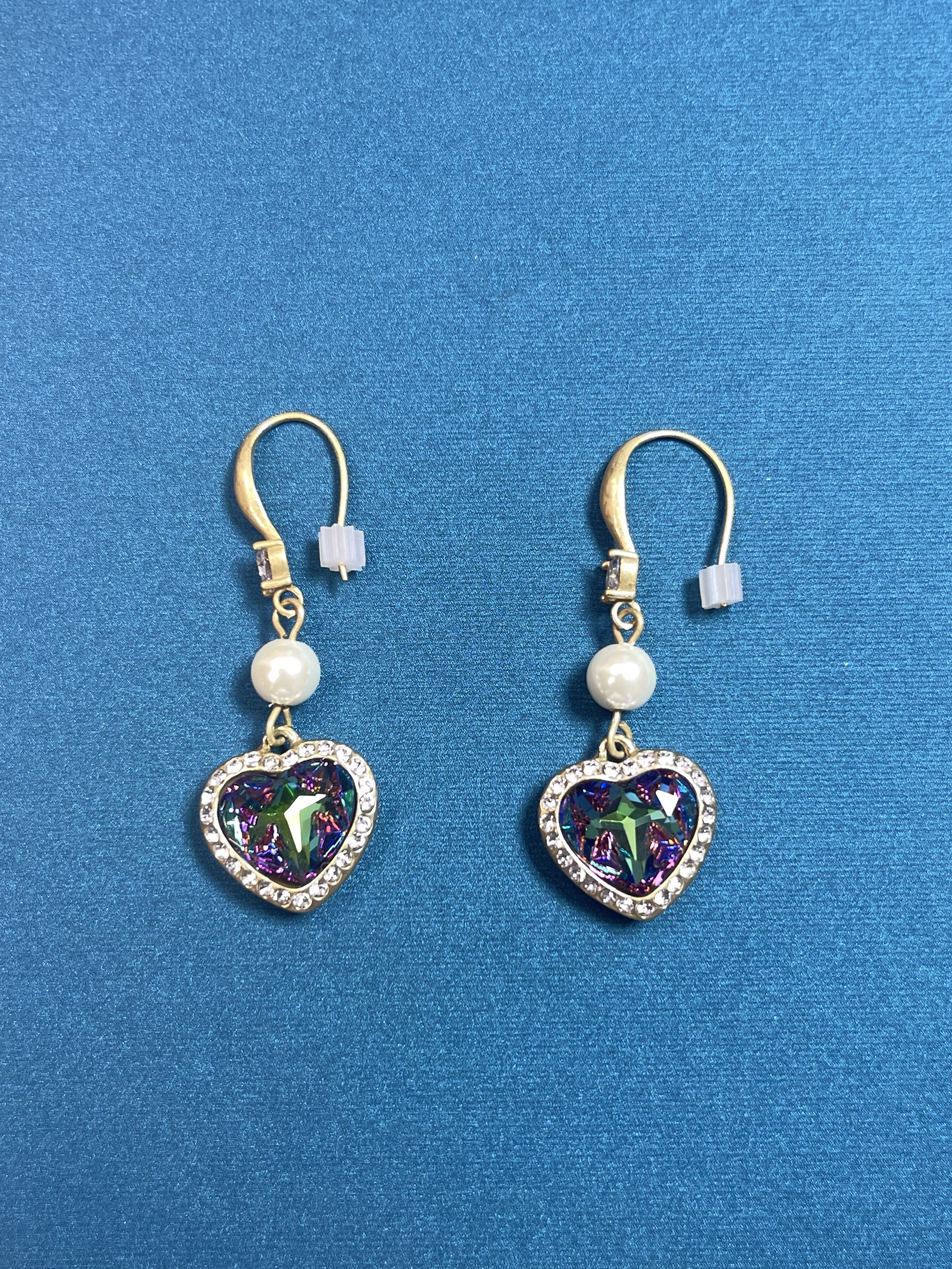 铜合金琉璃耳饰 欧美风镶锆仿珍珠心形星陨琉璃耳钩耳坠ES087