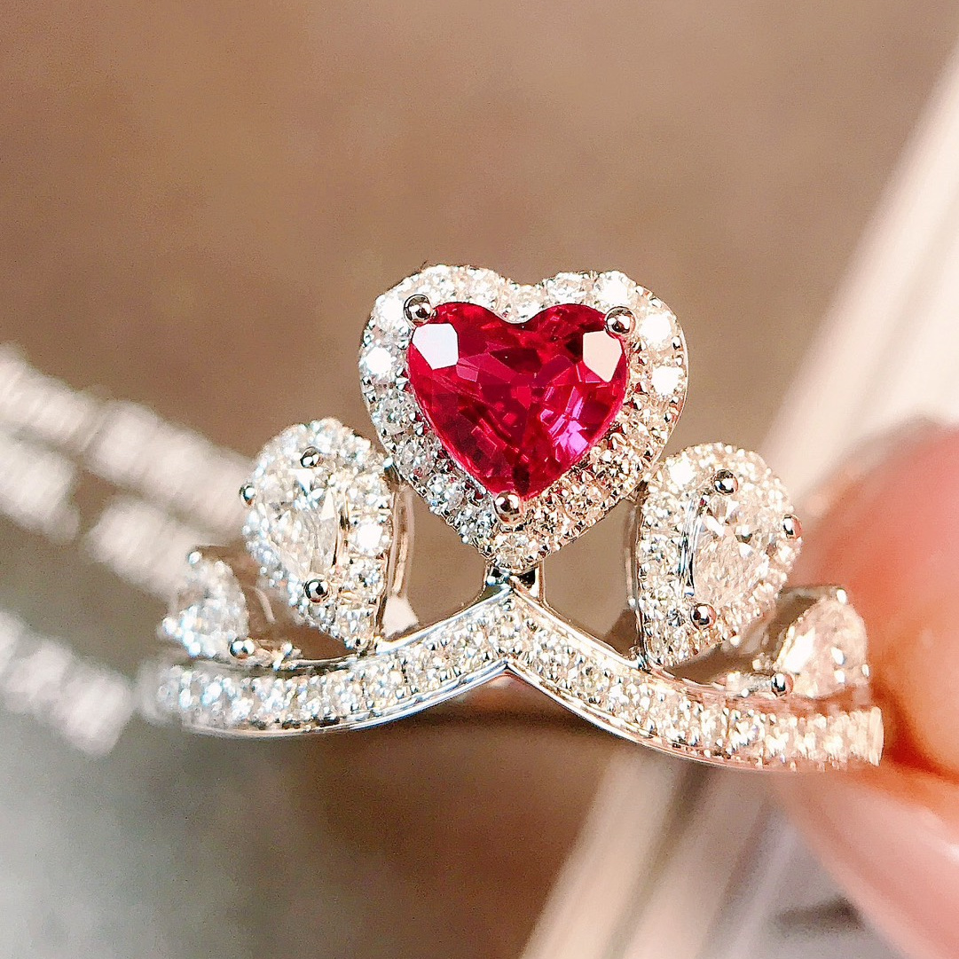 红宝石戒指/0.52ct天然红宝石18K金钻石附证#GA