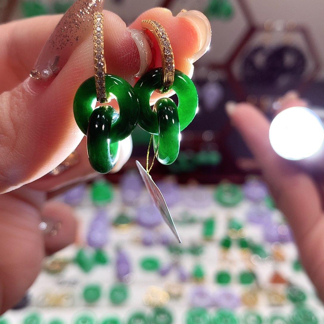 翡翠耳饰银S925镶嵌天然翡翠