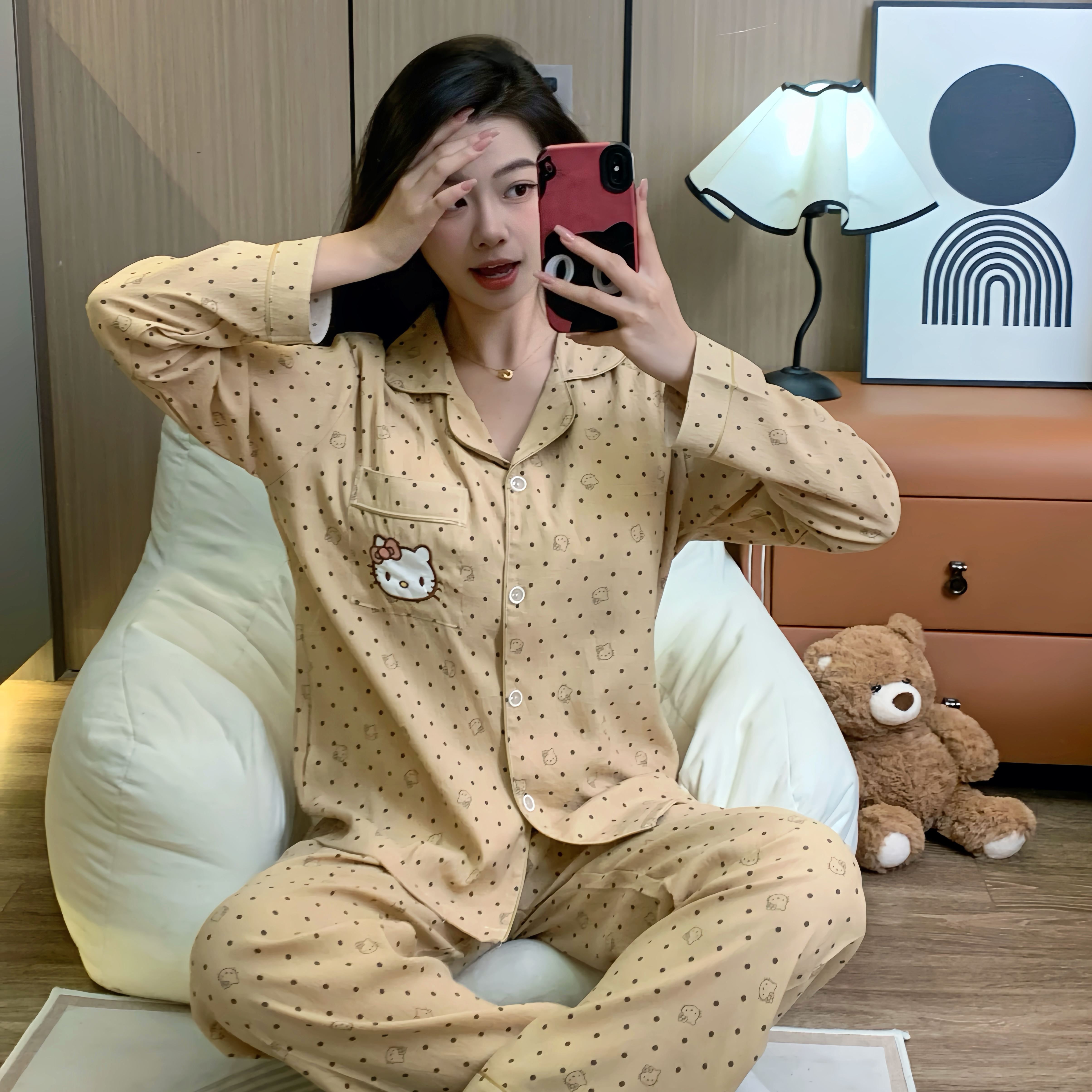 【KT宝贝】新款爆款冬季长袖长裤睡衣秋季柔软女生带胸垫学生家居服