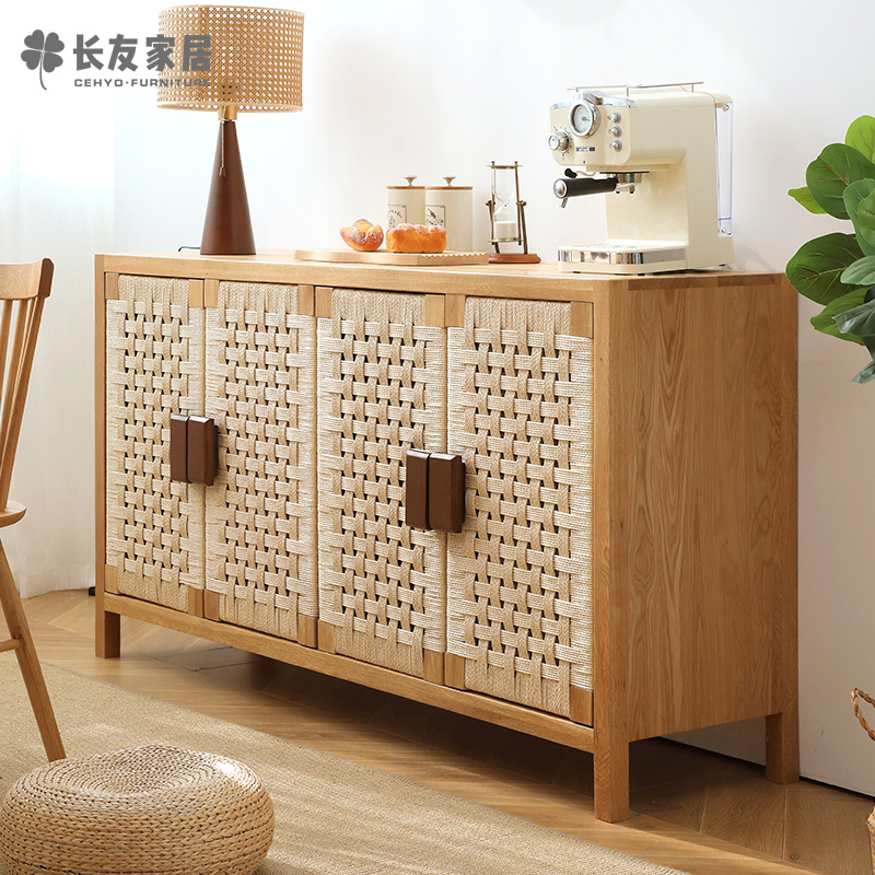 长友空谷绳编餐边柜白橡木餐厅简约储物柜家用卧室床尾收纳柜客厅