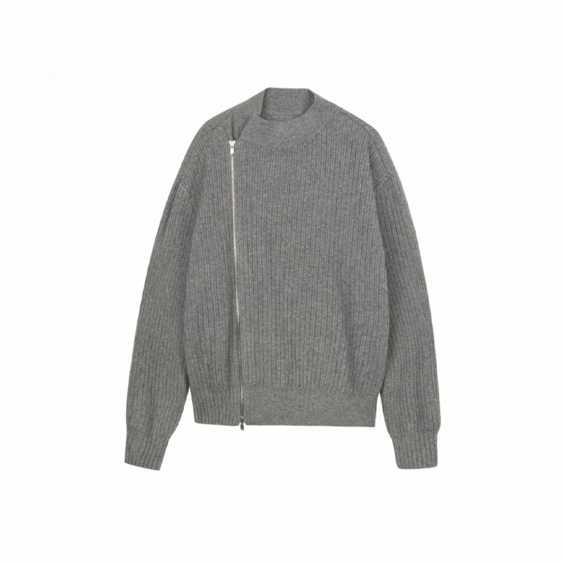 复古设计感斜开襟针织衫毛衣12070