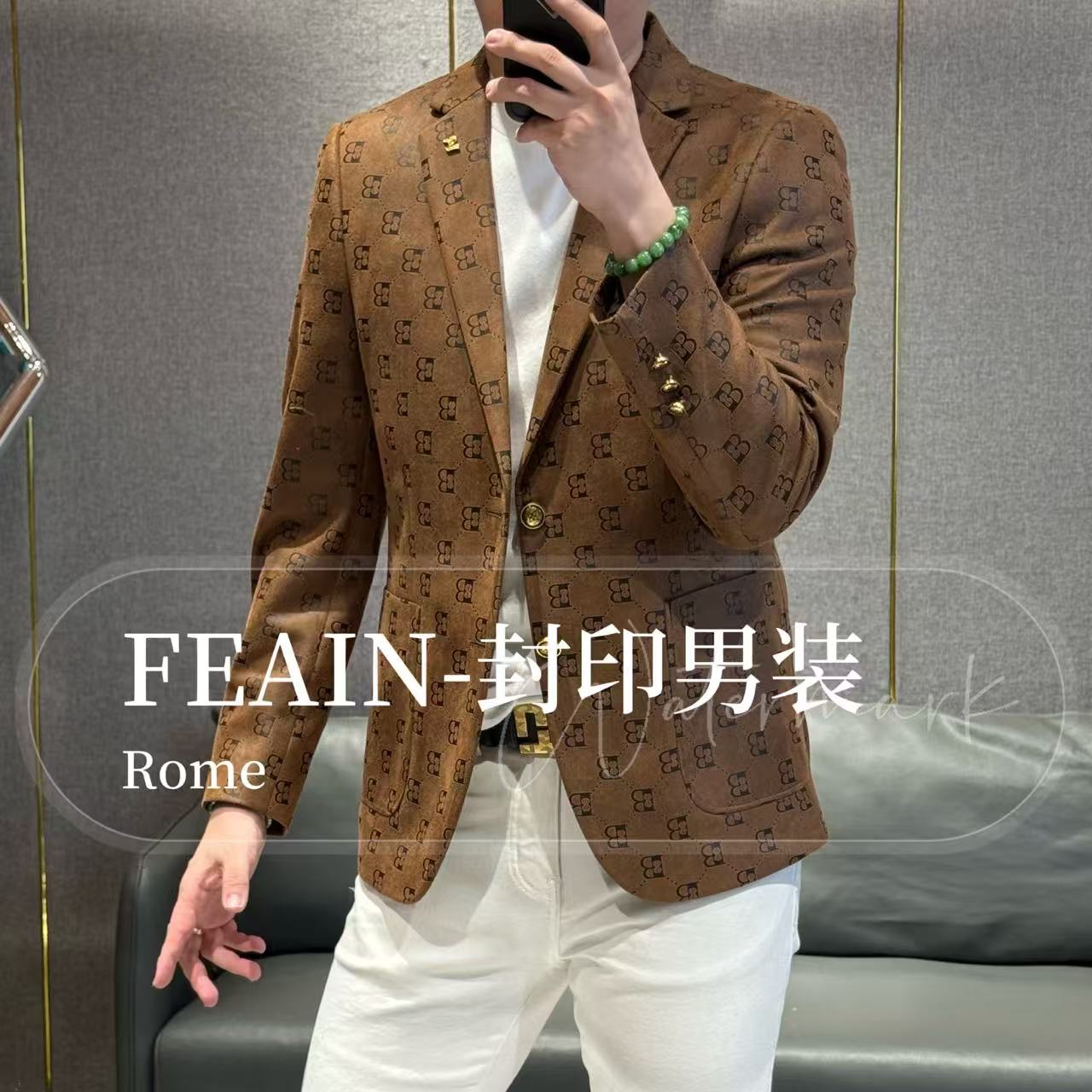高端定制秋季绒面满身激光雕花立体修身裁剪小西装6267