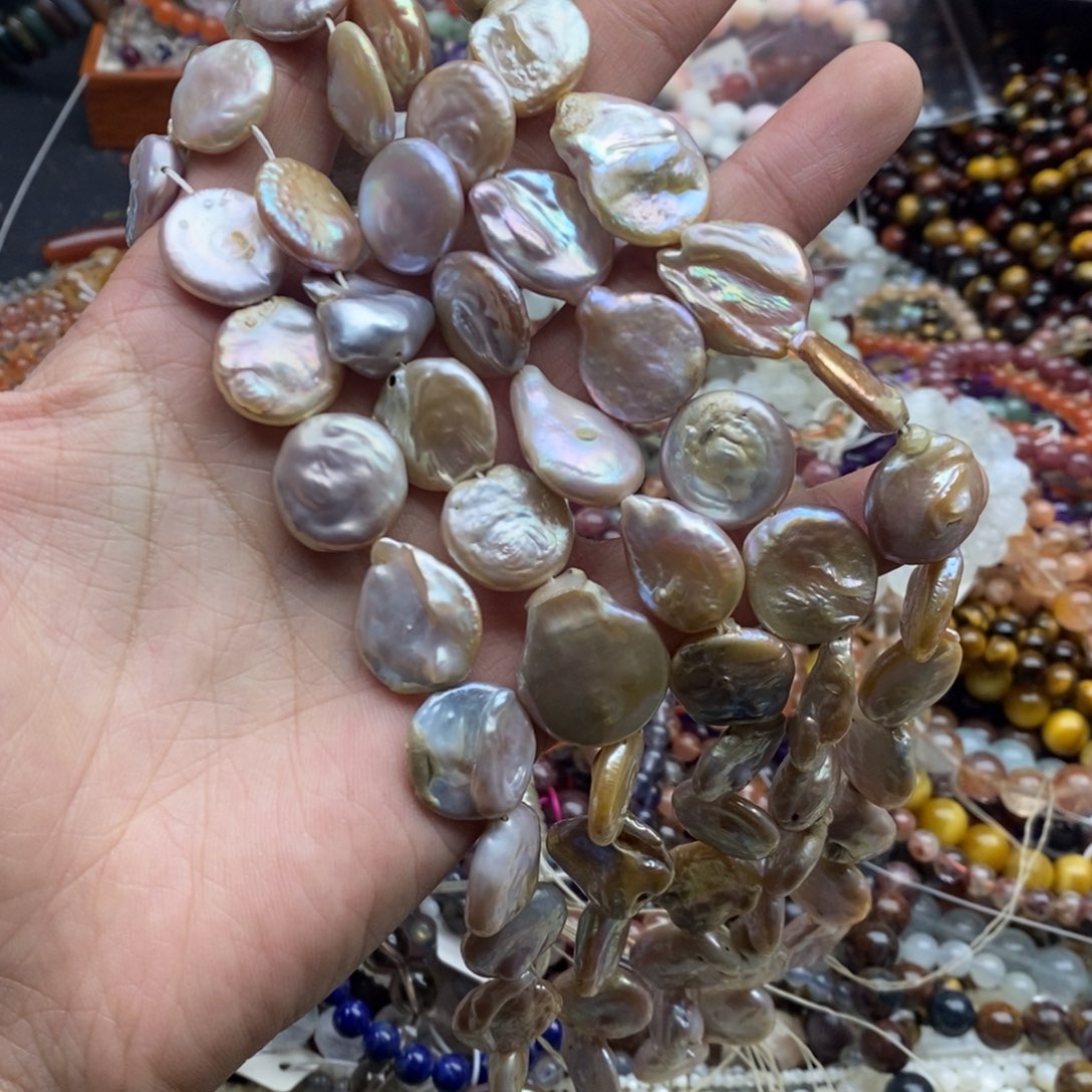 玛瑙/玉髓未镶嵌珠宝半成品一条天然香槟珍珠巴洛克圆饼