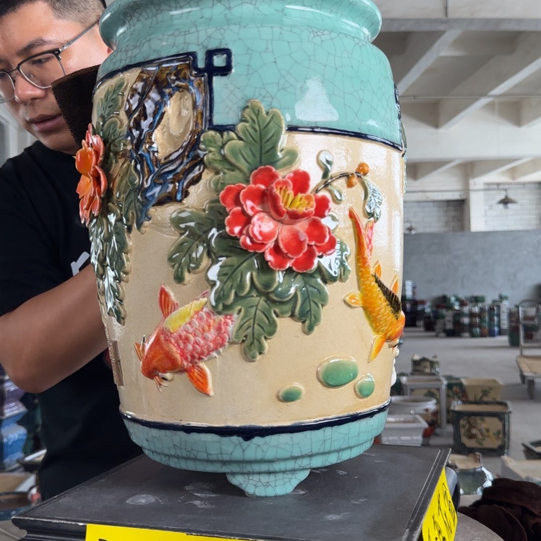 。一风堂石湾花盆 烧制痕迹 内20*37