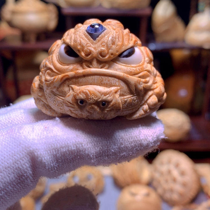 竹寒*竹根雕精工三眼恶霸金蟾