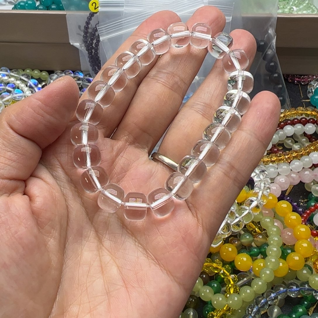 烟晶手链未镶嵌老型珠白水