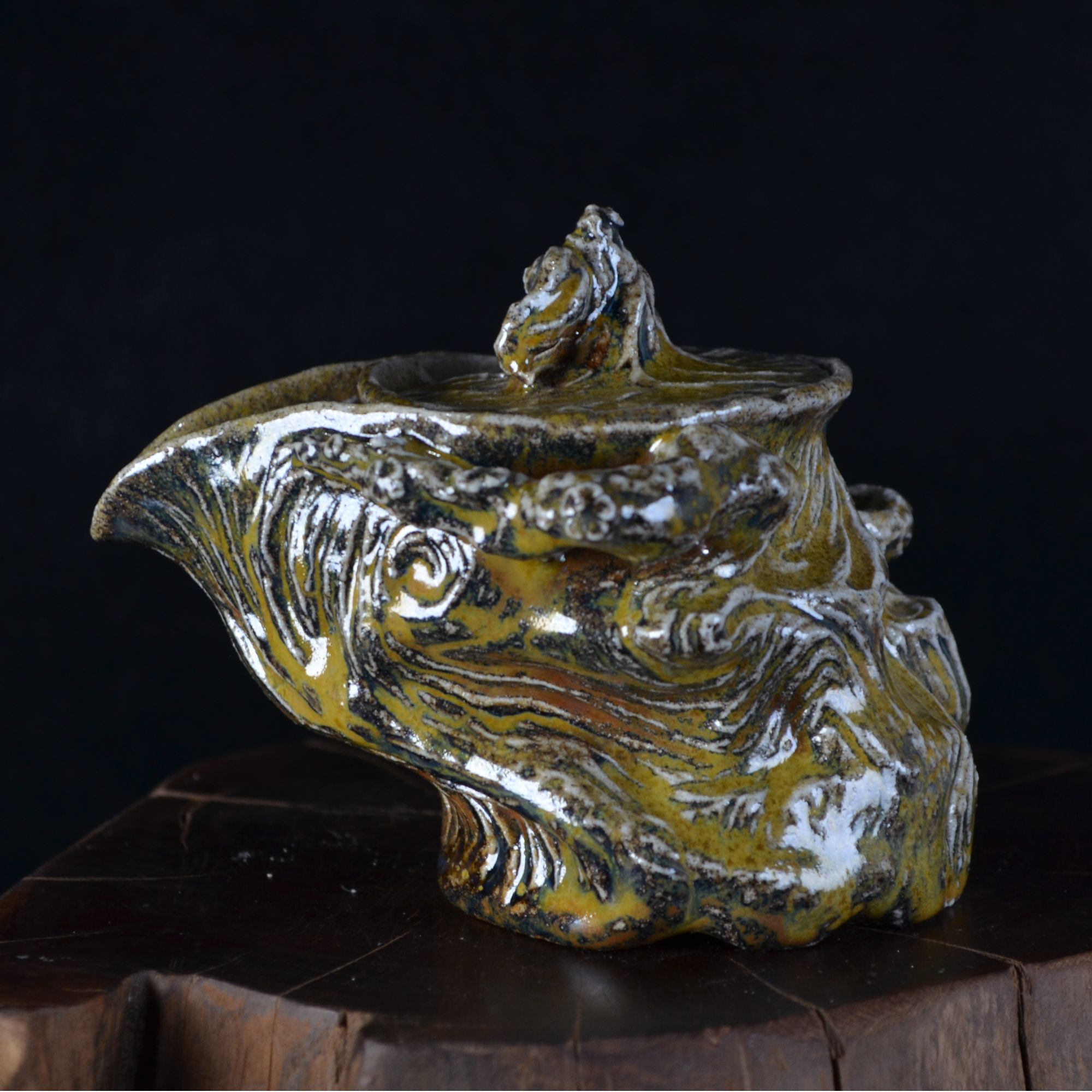 妙烧自然落灰釉柴烧手捏梅桩宝瓶展览级