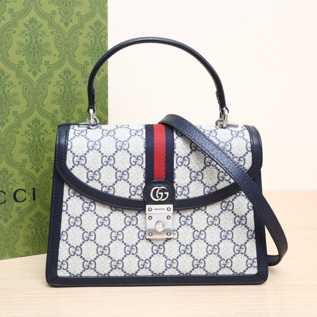 95新 GUCCI/古驰 老花 PVC 银扣 邮差斜跨包 25 P205741924