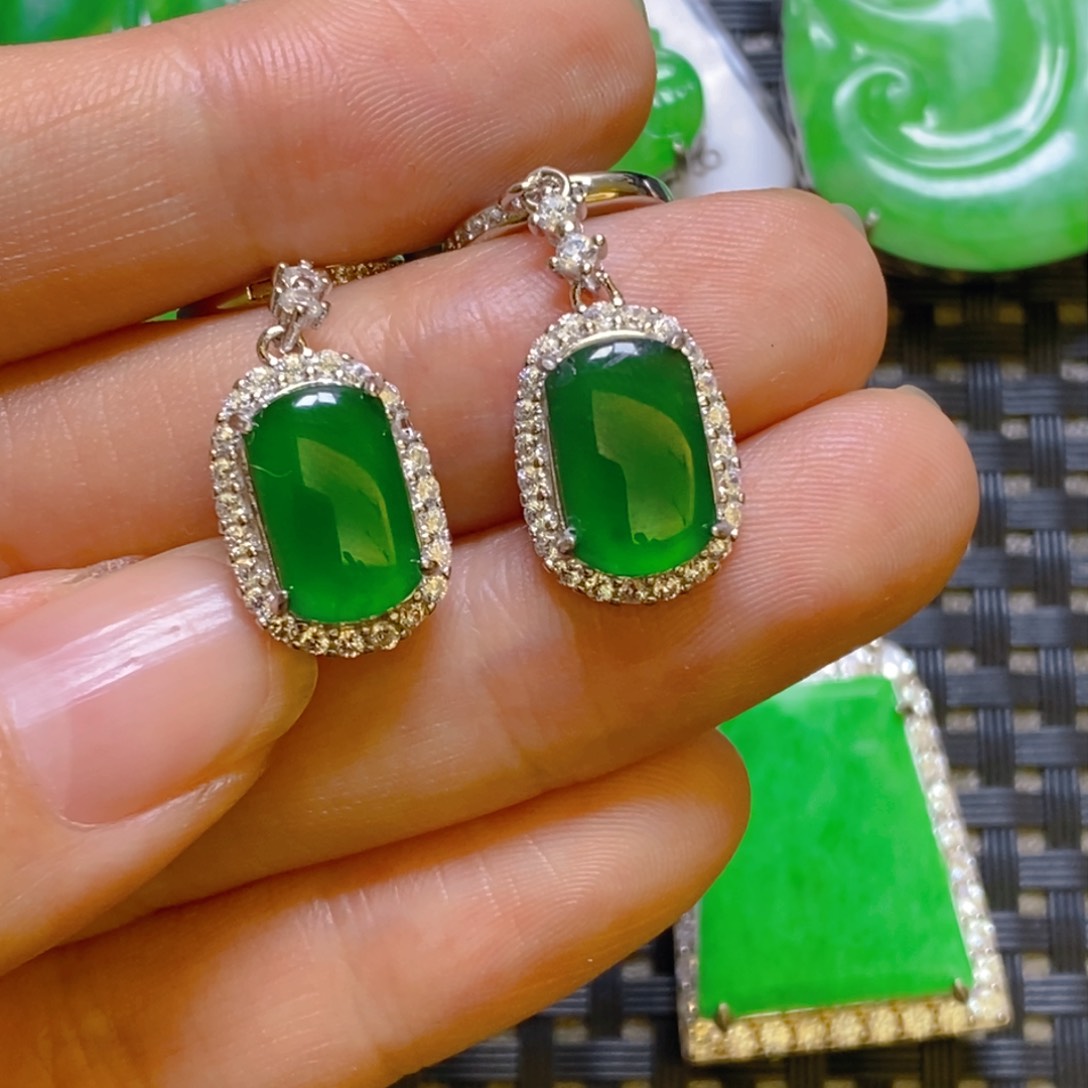 翡翠耳饰银S925镶嵌耳饰