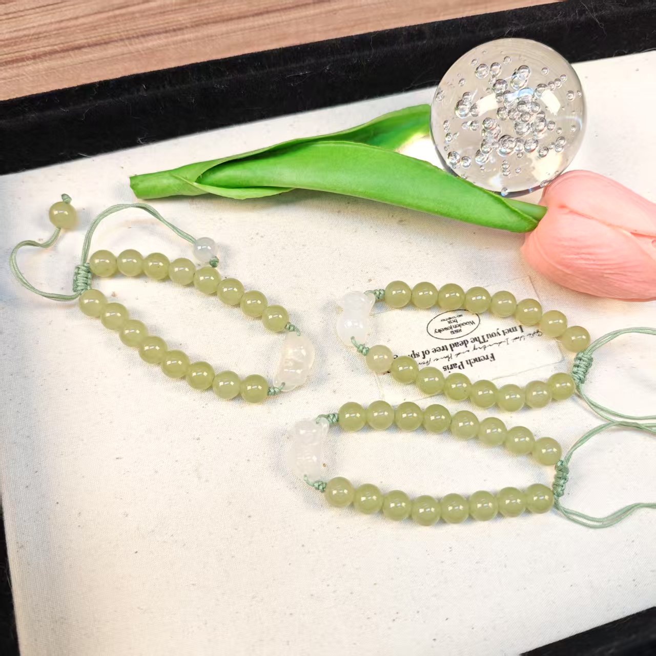 SS37晴水和田玉荔枝冻猫猫编织手链8+