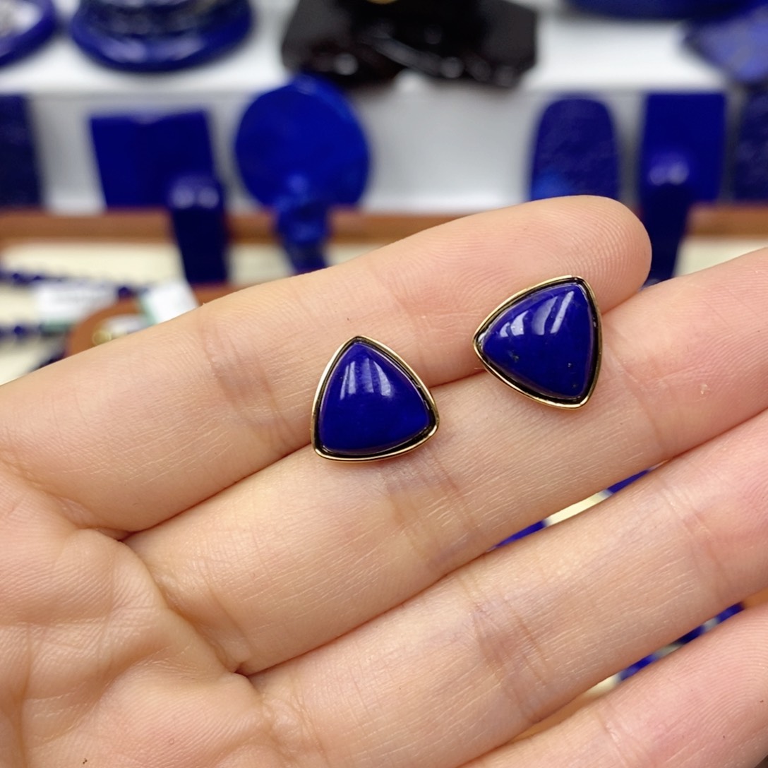 青金石耳饰银S925镀金镶嵌