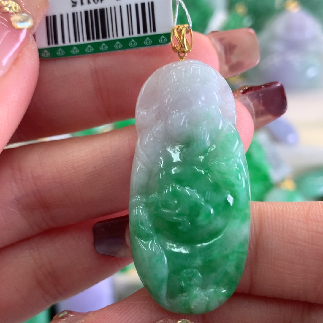 翡翠吊坠(不含链)18K金镶嵌