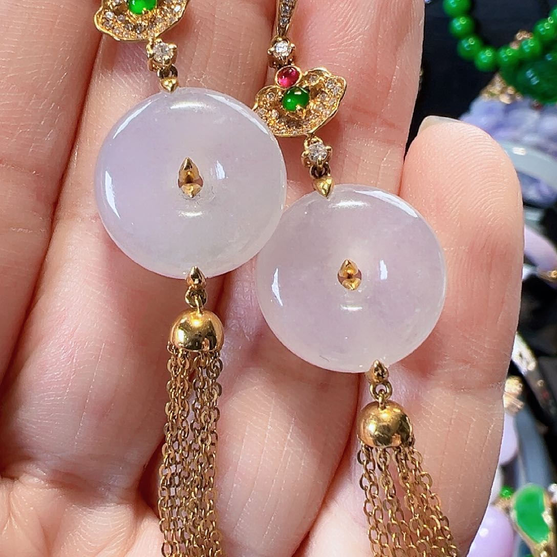 翡翠耳饰18K金镶嵌签收后24小时鉴赏期