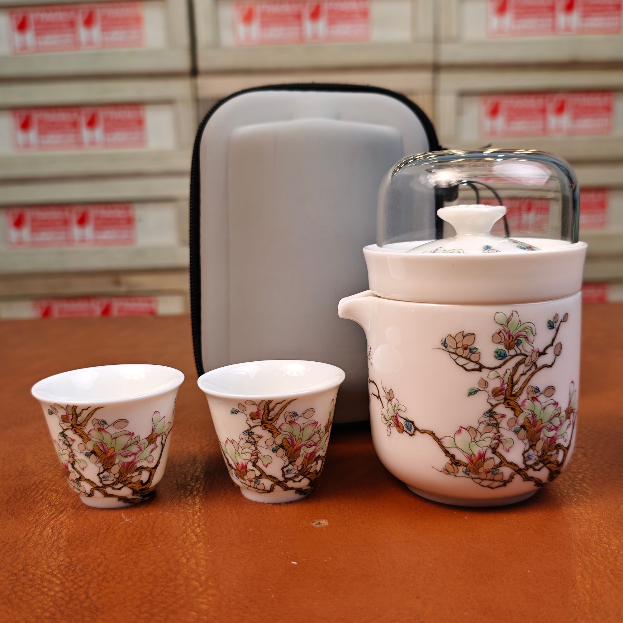白瓷玉兰花旅行茶具套装 kg003