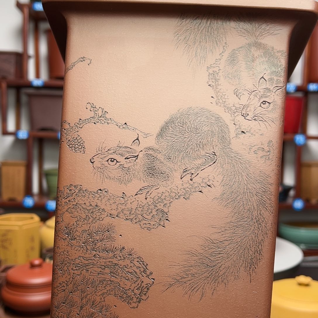 紫砂花盆古**朝四方花盆