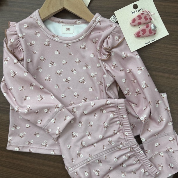 女宝秋冬自发热德绒森系碎花平腰加厚秋衣秋裤家居服套装