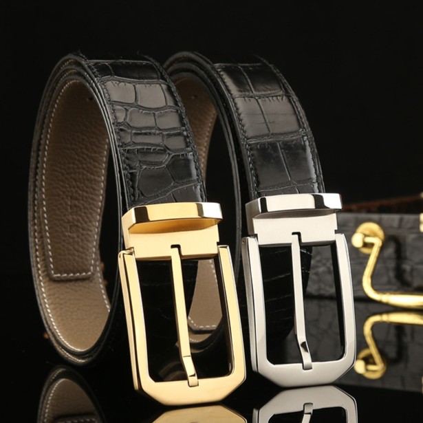 新款男鳄鱼纹头层牛皮腰带男士针扣皮带不锈钢针扣商务时尚腰带男